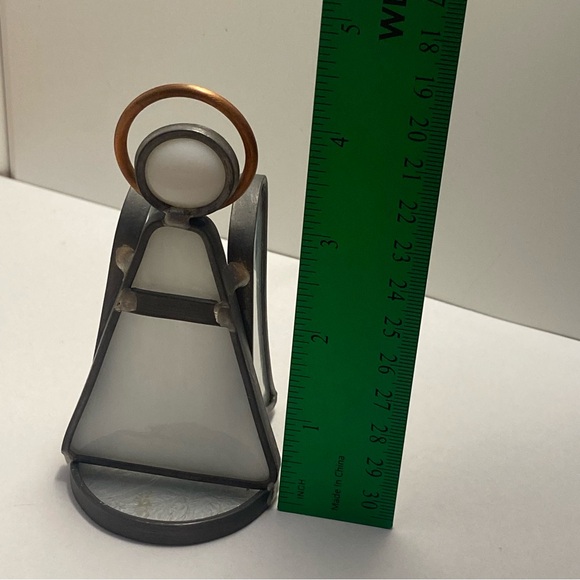 Vintage Angel Figurine White Stained Glass cooper halo art glass Sculpture - Picture 7 of 16